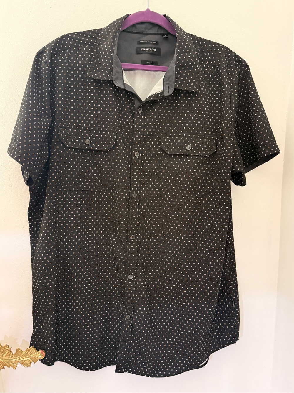 Kenneth Cole Black Short-Sleeve Button-Down with Dot Print